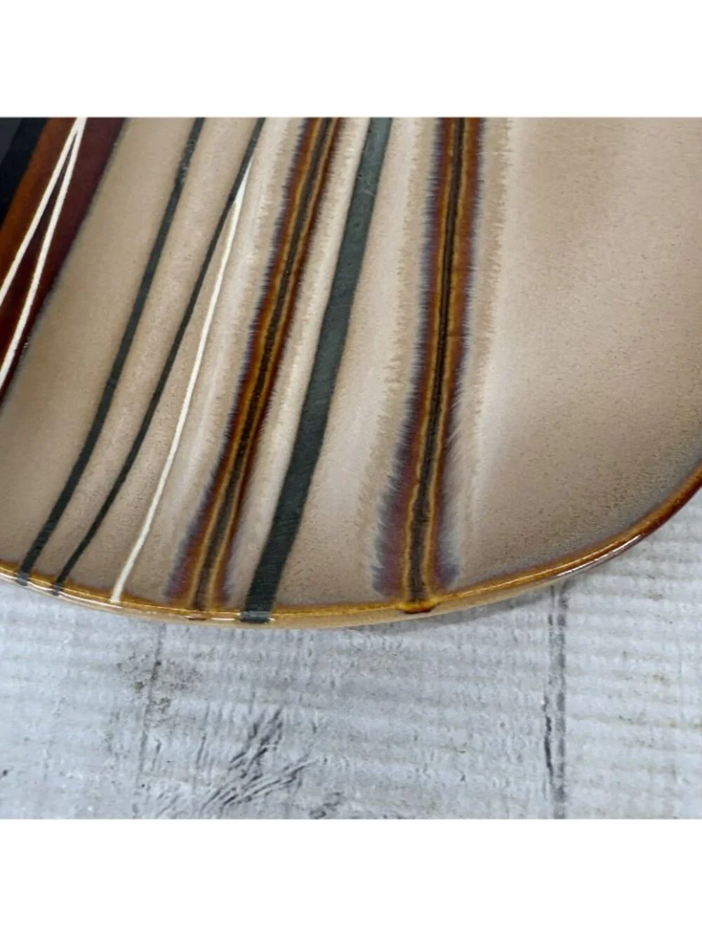 Home Trends BAZAAR BROWN Stoneware Square Stripe Coupe Lunch Salad Plate Set 2